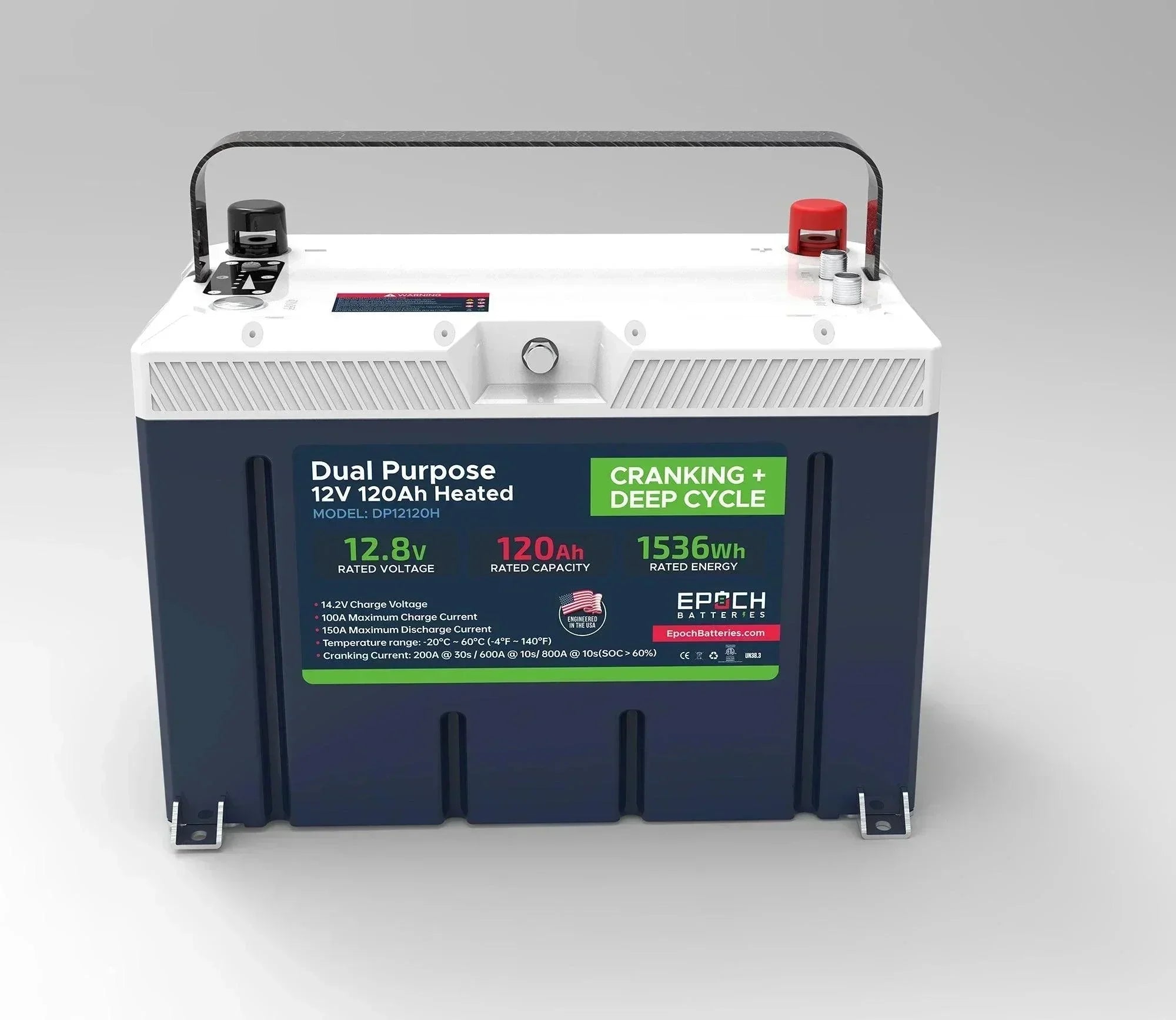 Epoch Batteries 12V 120Ah Pro Series - LiFePO4 Cranking & Deep Cycle Lithium Battery (Dual Purpose) - Green Vista Living