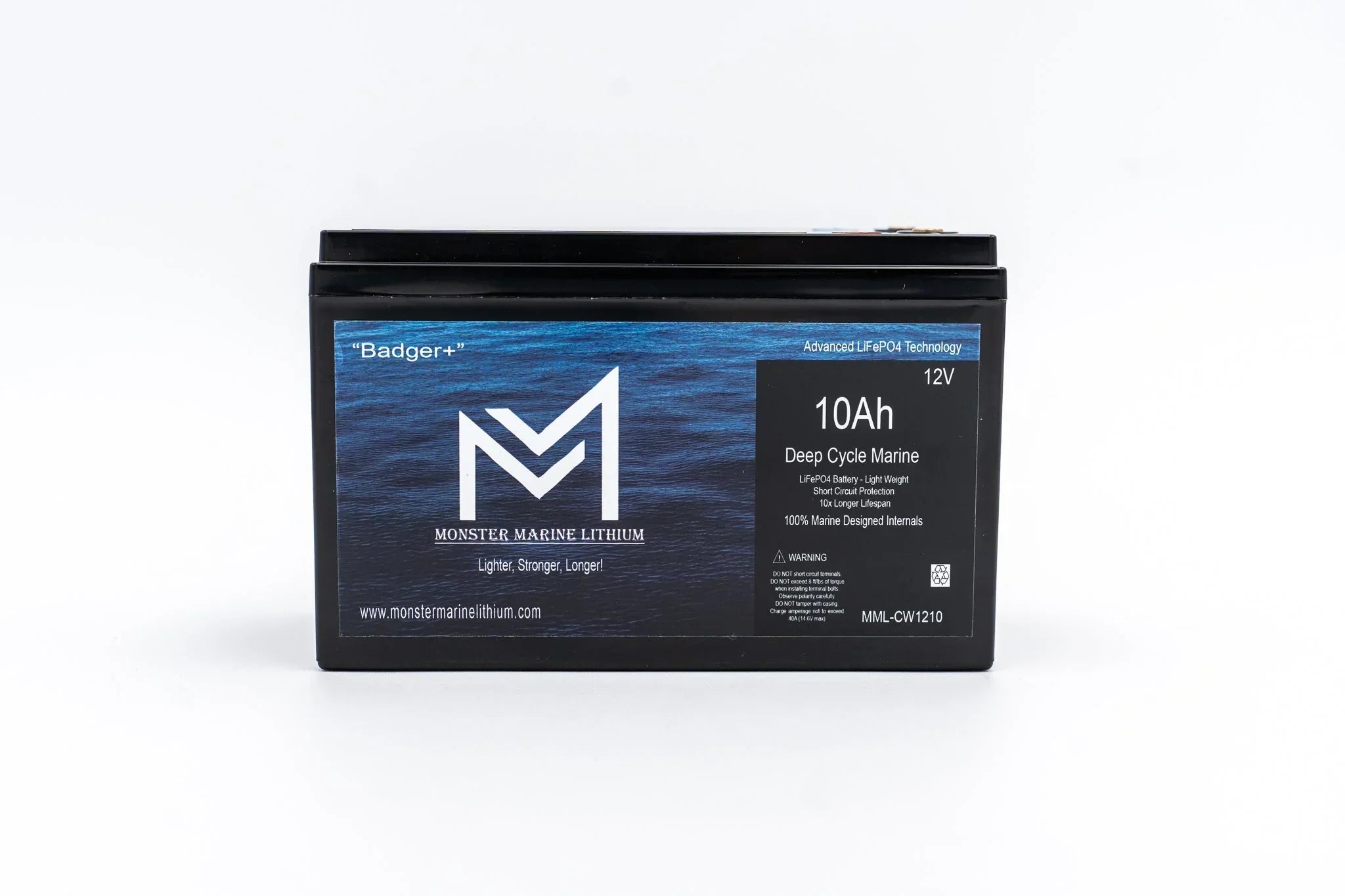 Monster Marine Lithium 12V 10Ah deep cycle marine LiFePO4 battery with blue label