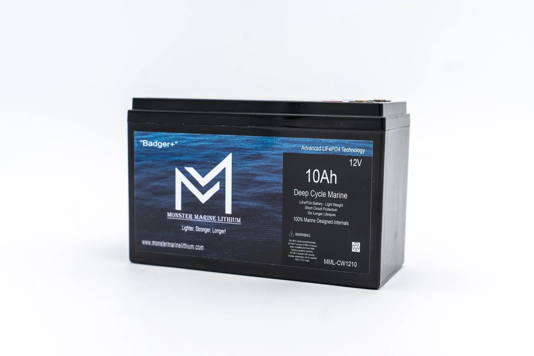 Monster Marine Lithium 10Ah 12V deep cycle marine LiFePO4 battery with blue label