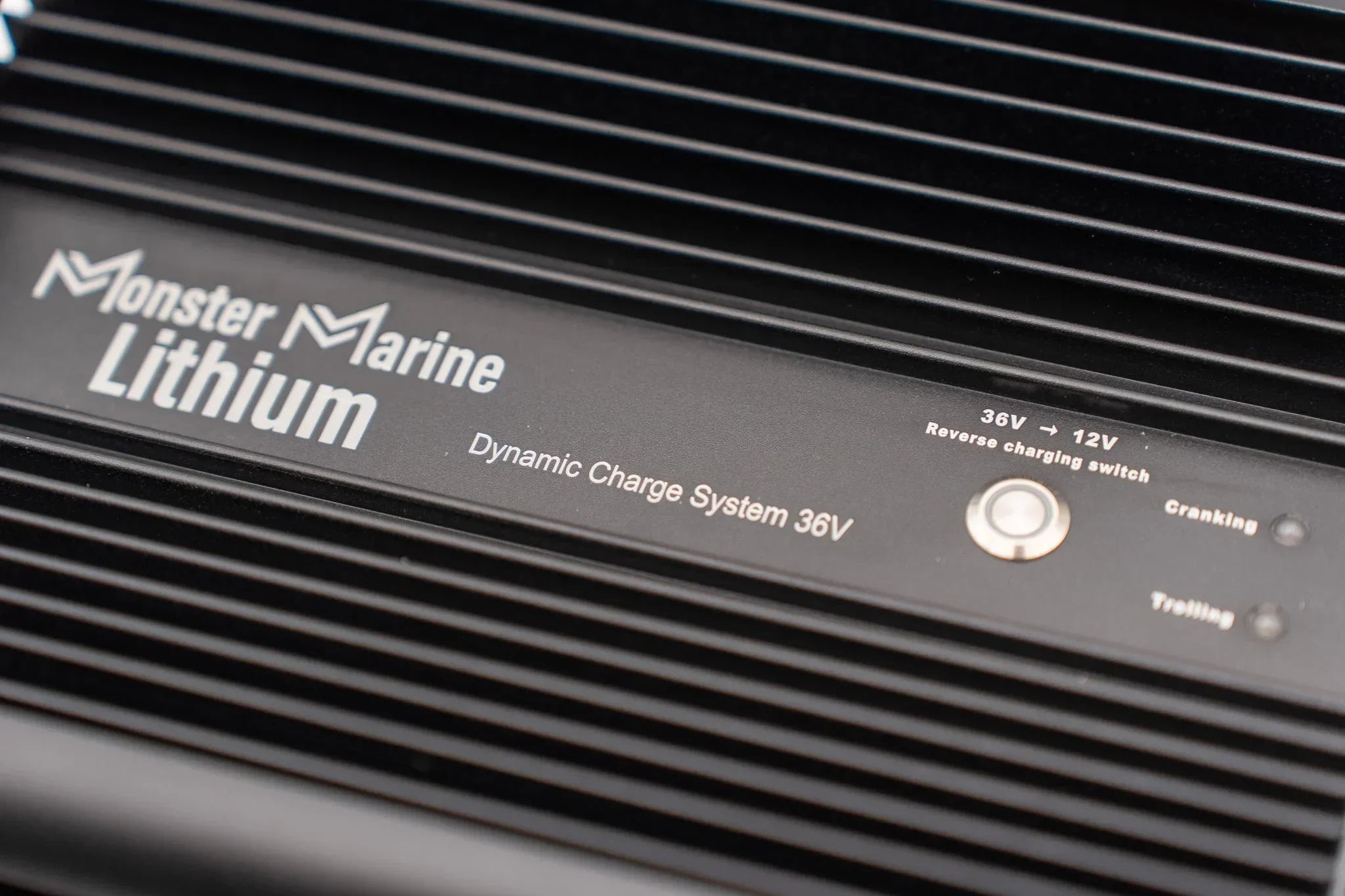 Monster Marine Lithium Dynamic Charge System 36V inverter close-up with control switch