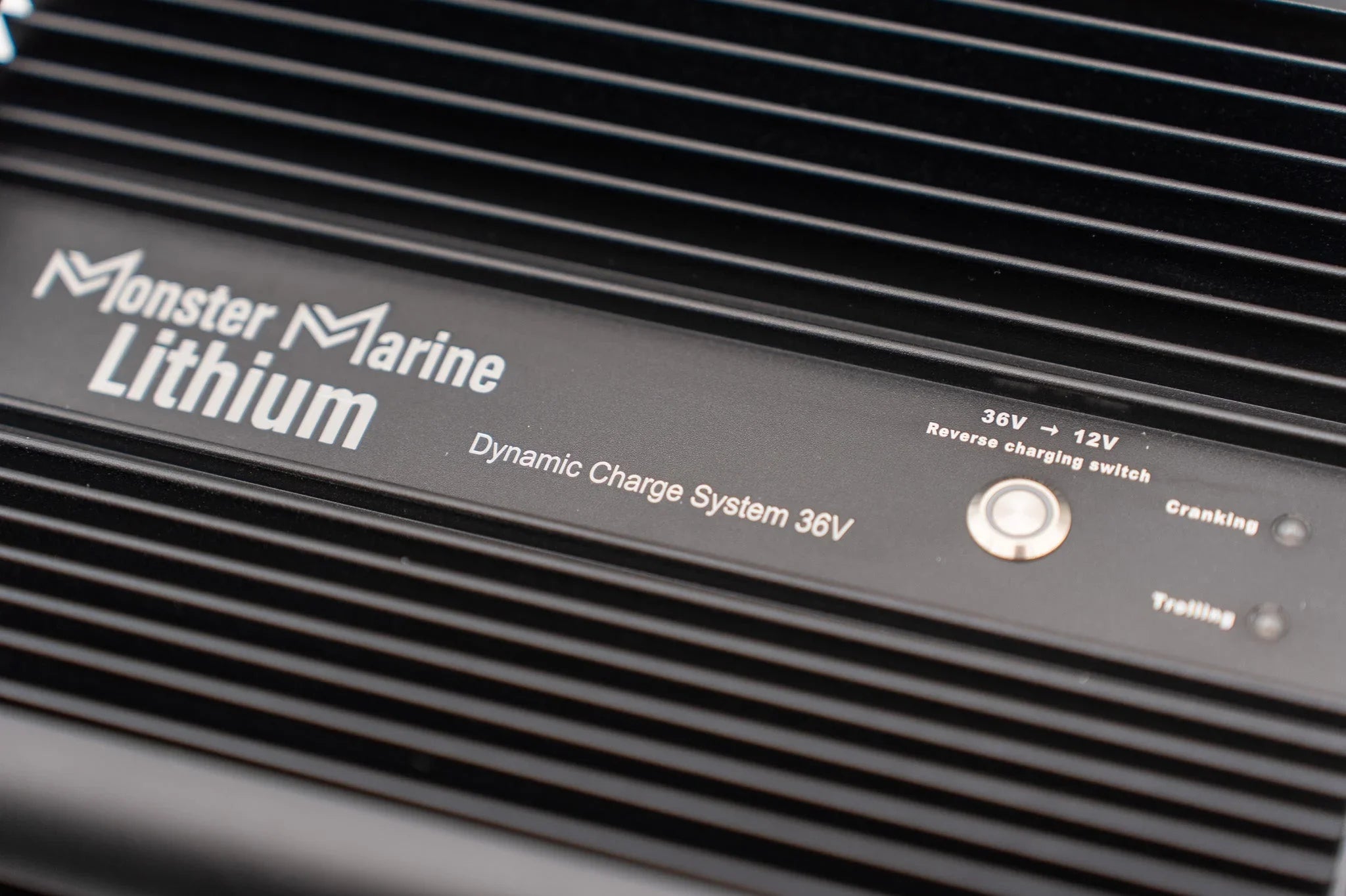 Monster Marine Lithium Dynamic Charge System 36V inverter close-up with control switch