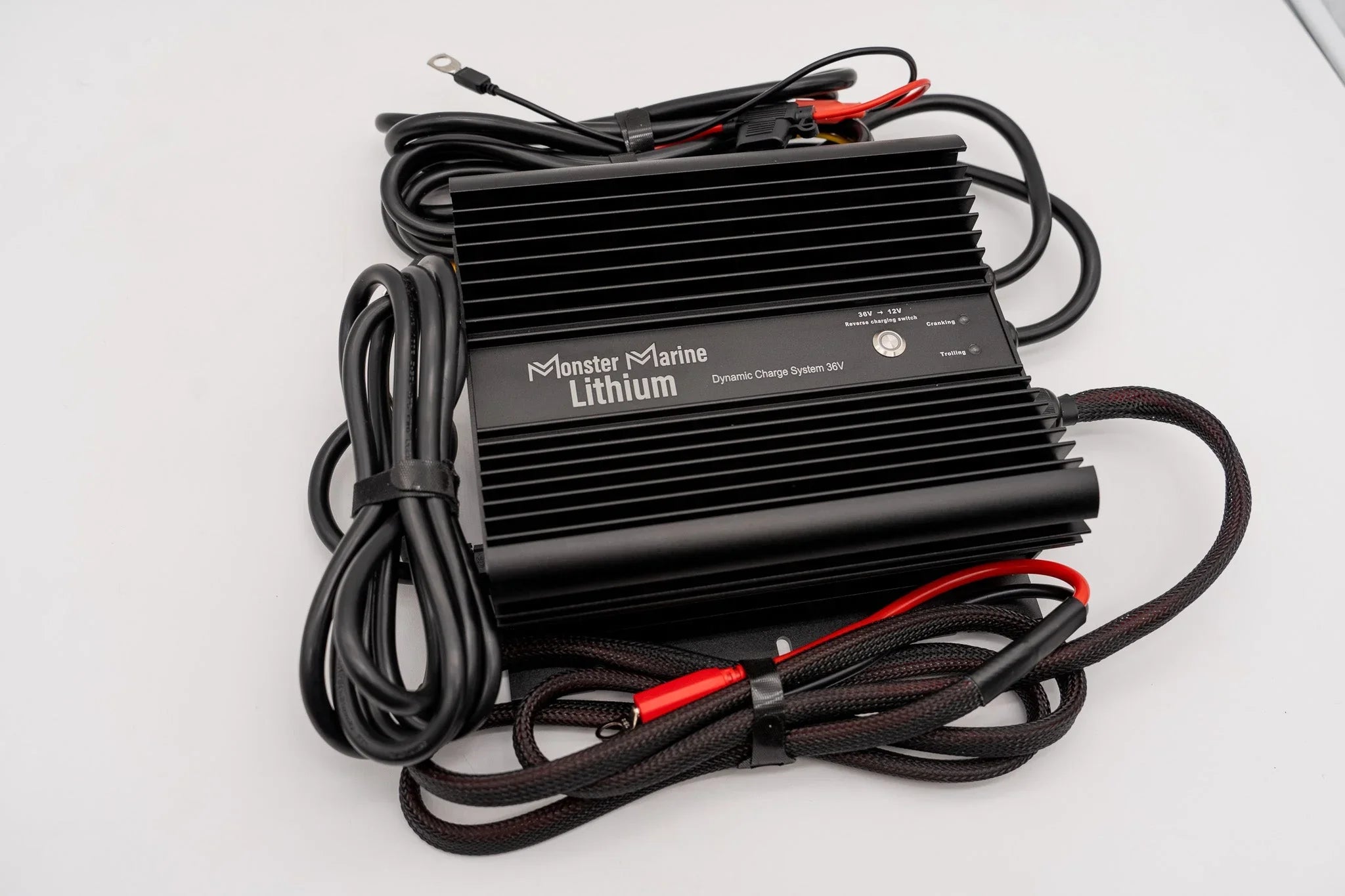 Monster Marine Lithium 36V Dynamic Charge System black inverter with attached power cables