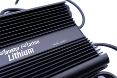 Monster Marine Lithium black battery charger with visible cooling fins and cables