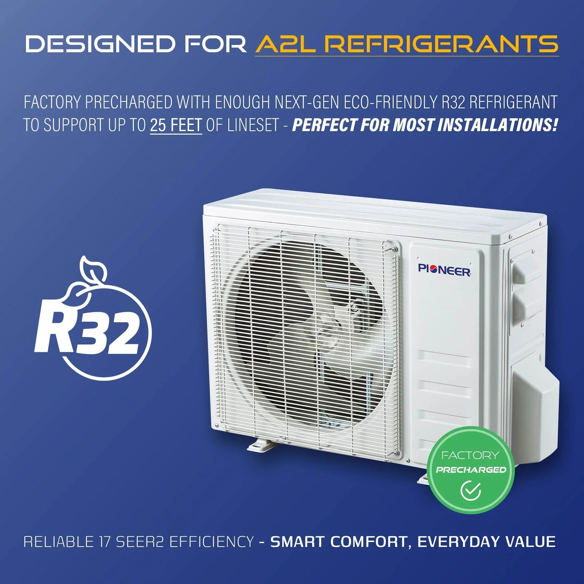 Pioneer® Diamante Essenza™ 23,000 BTU 17 SEER2 230V High-Wall Ductless Mini-Split Air Conditioner Inverter Heat Pump with 16 Ft. Kit - Green Vista Living