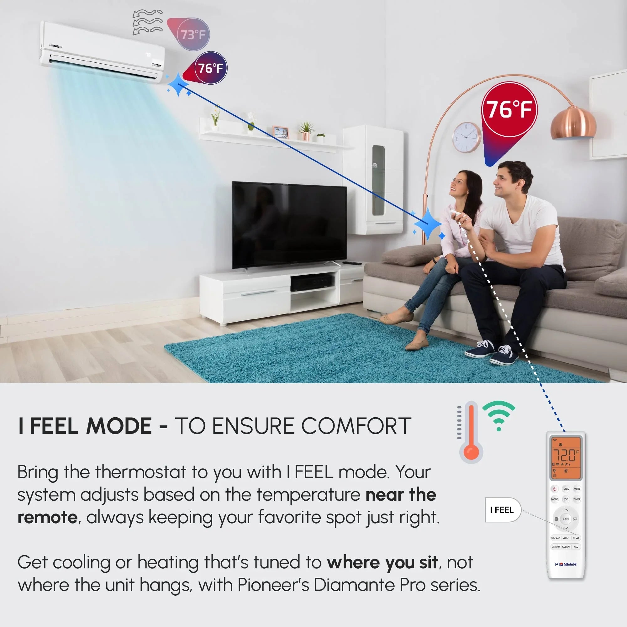 Pioneer® Diamante Pro™ 12,000 BTU 20 SEER2 115V High-Wall Ductless Mini-Split Air Conditioner Inverter Heat Pump with 16 Ft. Kit - Green Vista Living