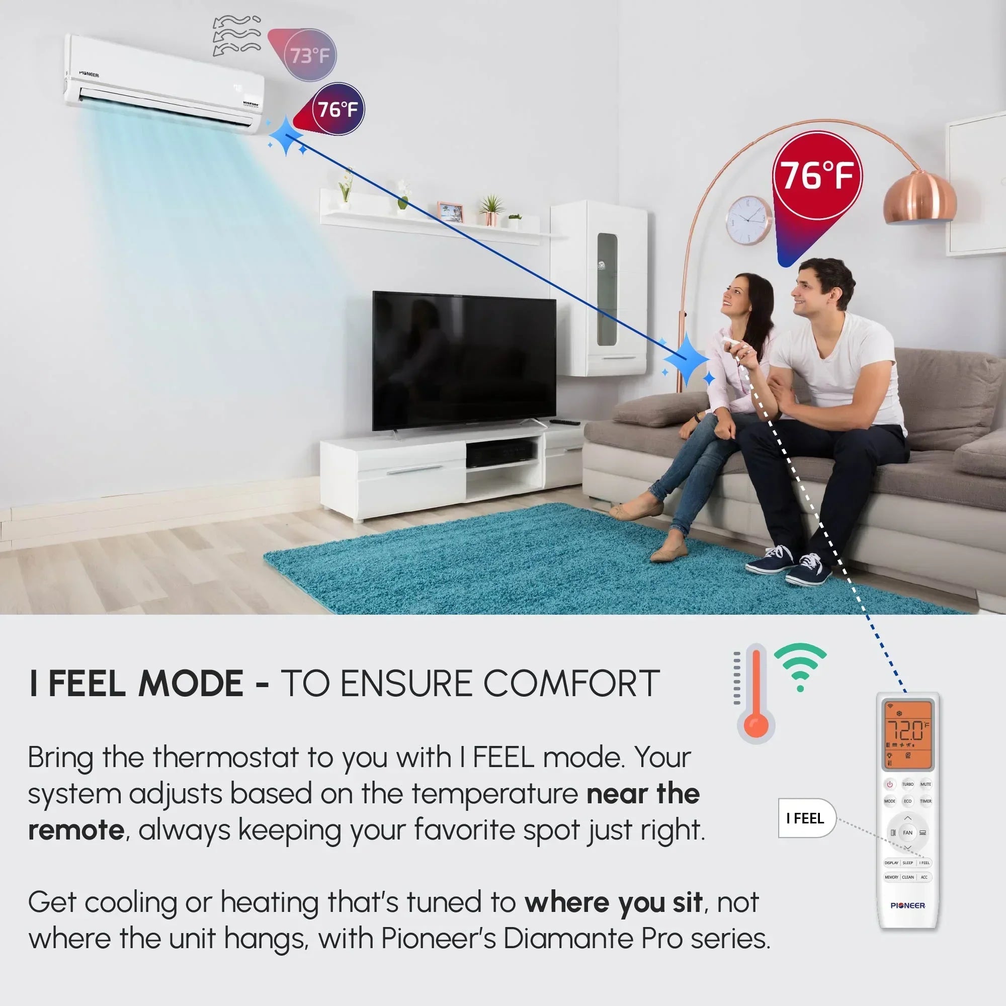 Pioneer® Diamante Pro™ 12,000 BTU 20 SEER2 115V High-Wall Ductless Mini-Split Air Conditioner Inverter Heat Pump with 16 Ft. Kit - Green Vista Living