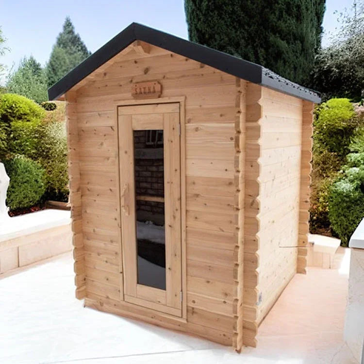 Dundalk Leisurecraft Canadian Timber 3-4 Person Grandby Cabin Outdoor Electric Heated Sauna - Green Vista Living