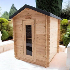 Dundalk Leisurecraft Canadian Timber 3-4 Person Grandby Cabin Outdoor Electric Heated Sauna - Green Vista Living