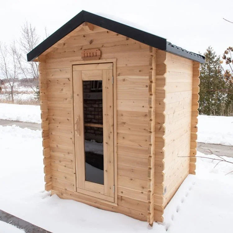 Dundalk Leisurecraft Canadian Timber 3-4 Person Grandby Cabin Outdoor Electric Heated Sauna - Green Vista Living