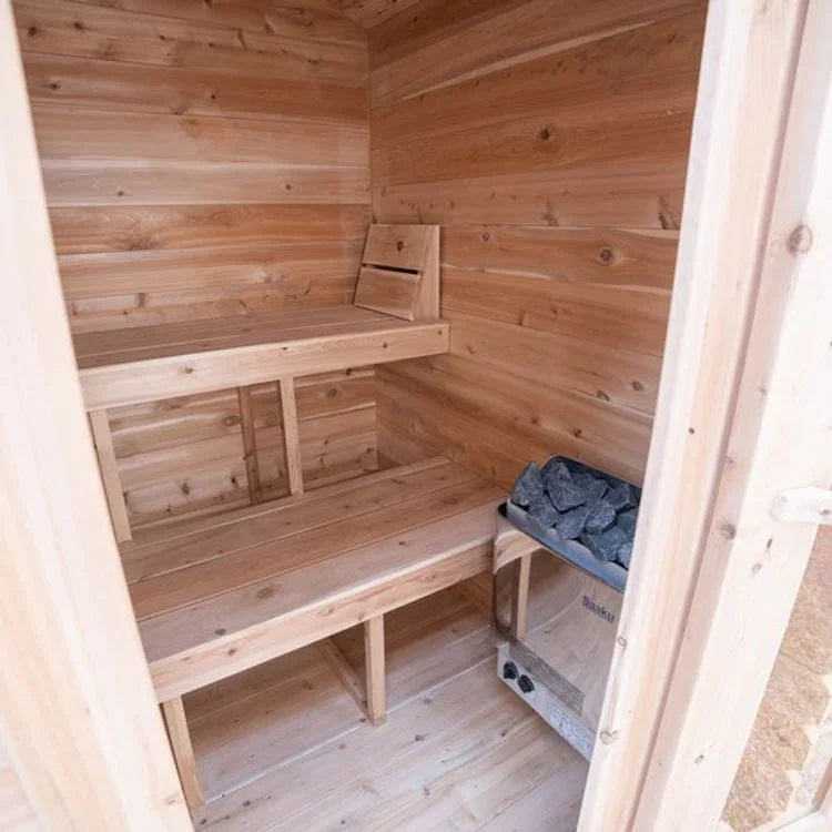 Dundalk Leisurecraft Canadian Timber 3-4 Person Grandby Cabin Outdoor Electric Heated Sauna - Green Vista Living