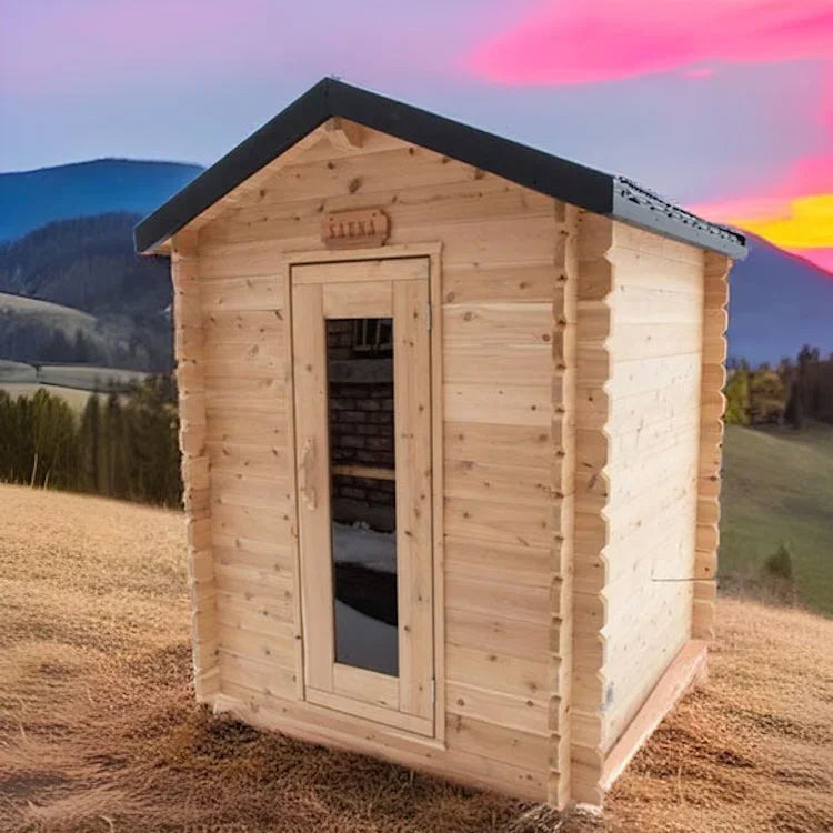Dundalk Leisurecraft Canadian Timber 3-4 Person Grandby Cabin Outdoor Electric Heated Sauna - Green Vista Living