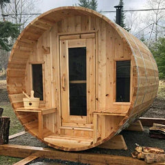 Dundalk Leisurecraft Canadian Timber 4-5 Person Tranquility Outdoor Traditional Barrel Sauna - Green Vista Living