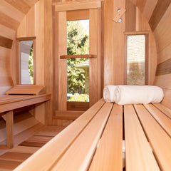 Dundalk Leisurecraft Canadian Timber 4-5 Person Tranquility Outdoor Traditional Barrel Sauna - Green Vista Living
