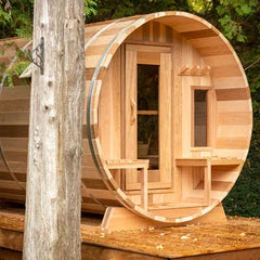 Dundalk Leisurecraft Canadian Timber 4-5 Person Tranquility Outdoor Traditional Barrel Sauna - Green Vista Living