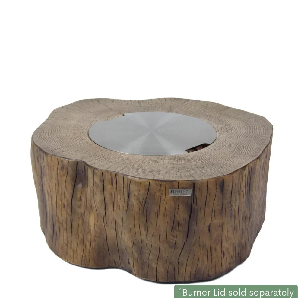 Elementi Manchester fire pit table with redwood finish and round steel lid