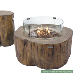 Elementi Manchester fire pit table with glass wind screen and tank cover, wood finish