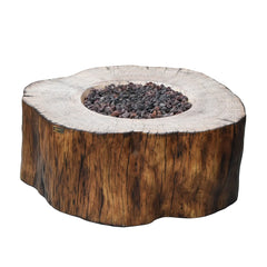Elementi Manchester fire pit table with red wood finish and natural stone look