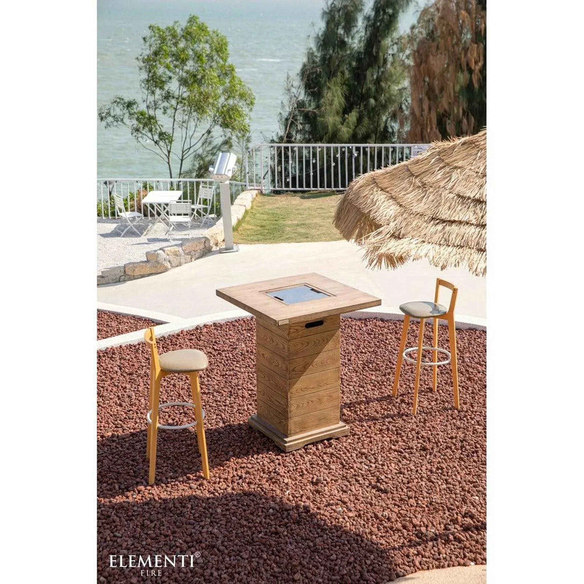 Elementi Rova 34" Redwood Concrete Propane Bar Table - Green Vista Living