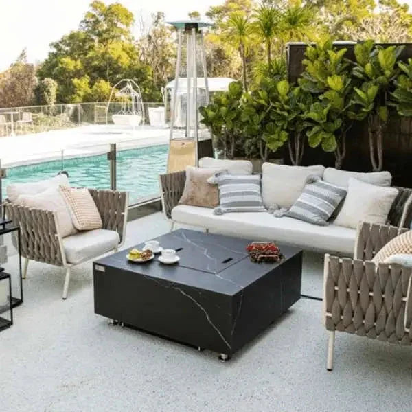 Elementi Plus Sofia 40" Marble Porcelain Fire Table - Bulgaria Black - Green Vista Living