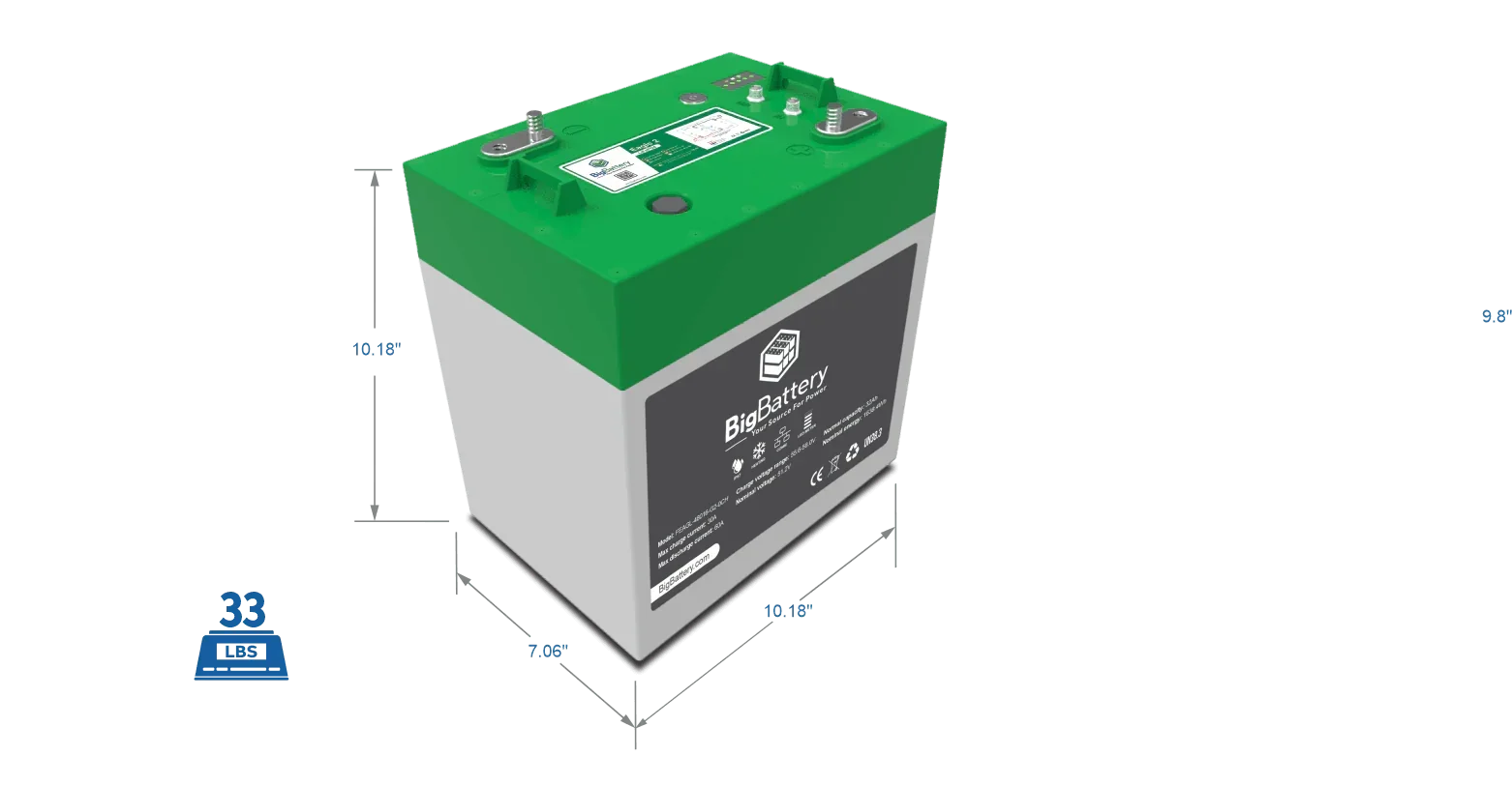 BigBattery 48V EAGLE 2 | LiFePO4 | 32Ah | 1.63kWh | Golf & Utility Cart Battery - Green Vista Living