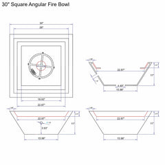 Flame Havens 30" Square Angular GFRC Concrete Cone Style Fire Only Bowl by Flame Havens Serenity Series