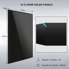 Off-Grid Solar Kit 12000W 48VDC 120/240VAC 20.48KWH Lithium Battery 16 X 450 Watts Solar Panels FR-12K20CP/ FR-12K20CE