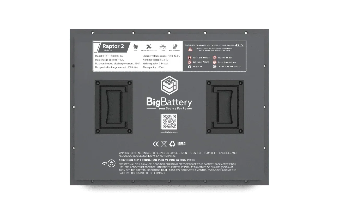 BigBattery 36V RAPTOR 2 LiFePO4 Battery | 3.84kWh | Long-lasting Power for Golf Carts, RVs, Off-Grid Power - Green Vista Living