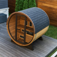 Finnmark 4-Person Hybrid Outdoor Infrared & Traditional Cedar Barrel Sauna | FD-6 - Green Vista Living