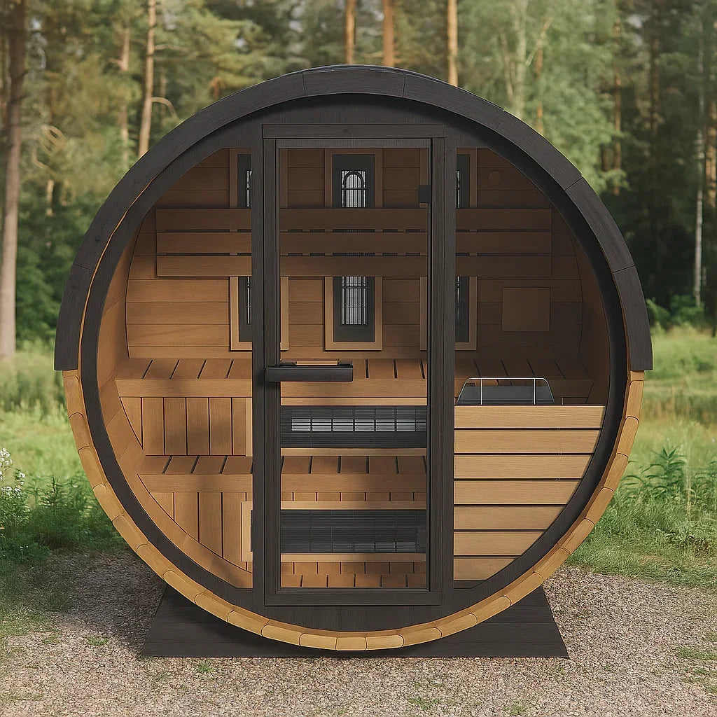 Finnmark 4-Person Hybrid Outdoor Infrared & Traditional Cedar Barrel Sauna | FD-6 - Green Vista Living