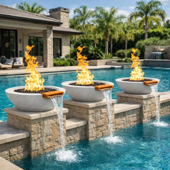 Flame Havens 24" Round GFRC Concrete Cone Style Fire and Water Bowl by Flame Havens Serenity Series