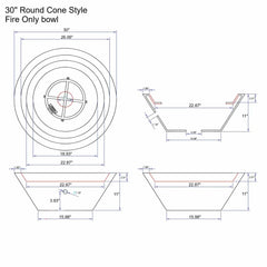 Flame Havens 30" Round GFRC Concrete Cone Style Fire Only Bowl by Flame Havens Serenity Series