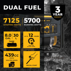 FIRMAN Power Equipment Dual Fuel 5700W Portable Generator Recoil Start 120/240V