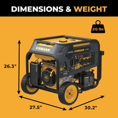 FIRMAN Power Equipment Dual Fuel Portable Generator 9400/7500W Electric Start 120/240V with CO Alert