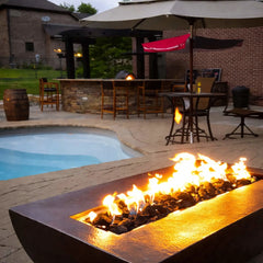 Flame Havens Linear CSA 47" x 25" Copper Phoenix Fire Pit Bowl - FPPK Push Button Flame Sensing by HPC Fire
