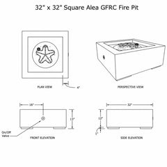 Flame Havens 32" x 32" Square Alea GFRC Fire Pit - 120v On/Off Electronic Ignition by Dekko Concrete and HPC Fire