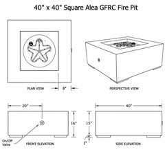 Flame Havens 40" x 40" Square Alea GFRC Fire Pit - 24v On/Off Electronic Ignition by Dekko Concrete and HPC Fire