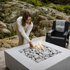 Flame Havens 40" x 40" Square Alea GFRC Fire Pit - 120v On/Off Electronic Ignition by Dekko Concrete and HPC Fire