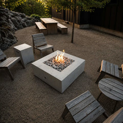 Flame Havens 40" x 40" Square Alea GFRC Fire Pit - 120v On/Off Electronic Ignition by Dekko Concrete and HPC Fire