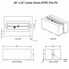 Flame Havens 48" x 26" Linear Avera GFRC Fire Pit - 24v On/Off Electronic Ignition by Dekko Concrete and HPC Fire