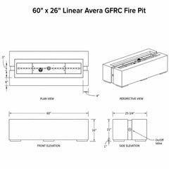 Flame Havens 60" x 26" Linear Avera GFRC Fire Pit - 24v On/Off Electronic Ignition by Dekko Concrete and HPC Fire