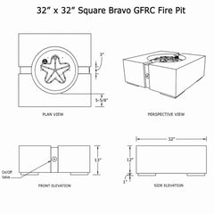 Flame Havens 32" x 32" Square Bravo GFRC Fire Pit - 120v On/Off Electronic Ignition by Dekko Concrete and HPC Fire