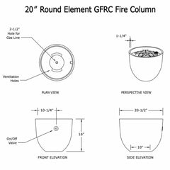Flame Havens 20” Round Element GFRC Fire Column - MLFPK Match Lit Ignition by Dekko Concrete and HPC Fire