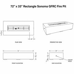 Flame Havens 72” x 33” Rectangle Sonoma GFRC Fire Pit - 120v On/Off Electronic Ignition by Dekko Concrete and HPC Fire