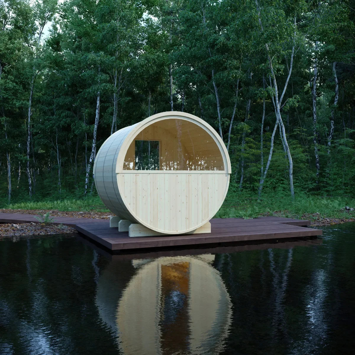 Helsinki Finnish Barrel Sauna with Terrace and WiFi Heater - Finnish Sauna Builders - Green Vista Living