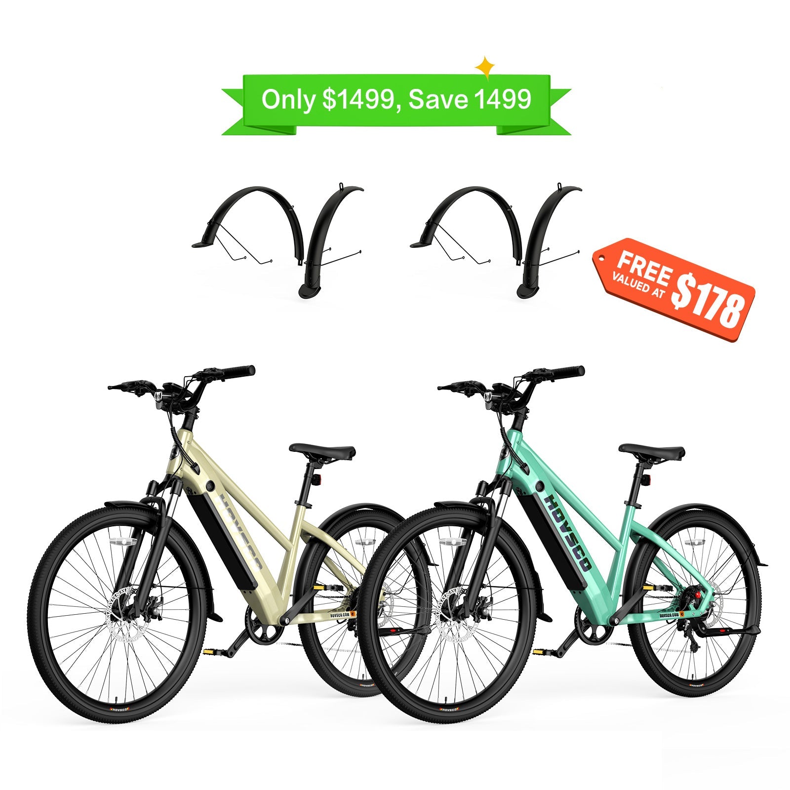 HOVSCO HovCity 27.5" Step-Thru Cruiser Electric Bike For Adults - Green Vista Living