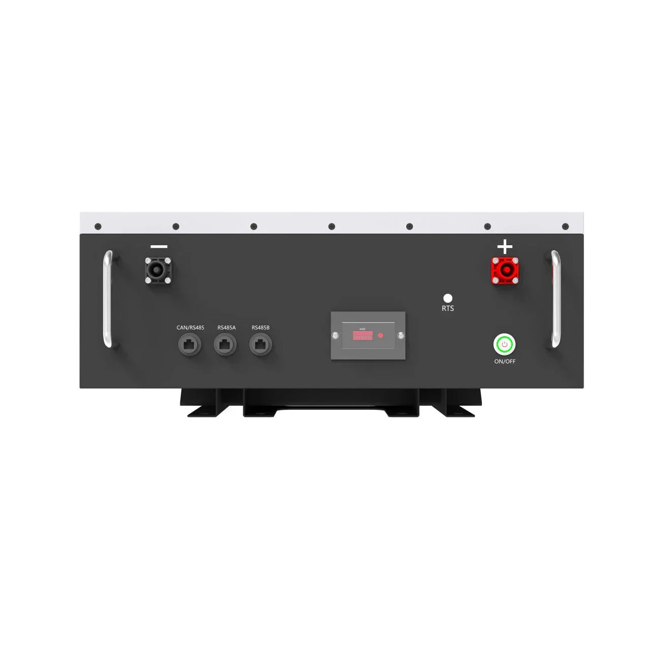 Lithium battery inverter front panel with digital display, input ports, and power button