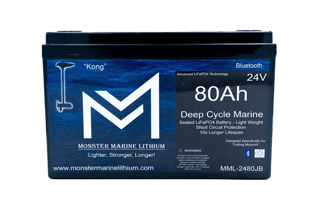 Monster Marine Lithium 24V 80Ah deep cycle marine battery with Bluetooth and LiFePO4 technology