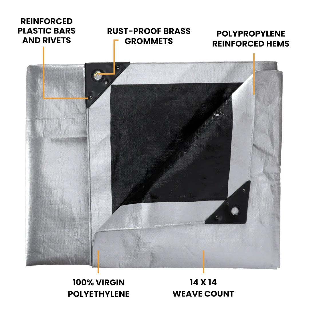 16’ x 20’ Heavy Duty Poly Tarp 10 mil, 6 oz - Black & Silver - Green Vista Living