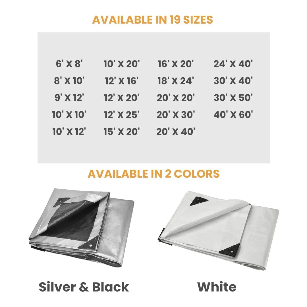 16’ x 20’ Heavy Duty Poly Tarp 10 mil, 6 oz - Black & Silver - Green Vista Living