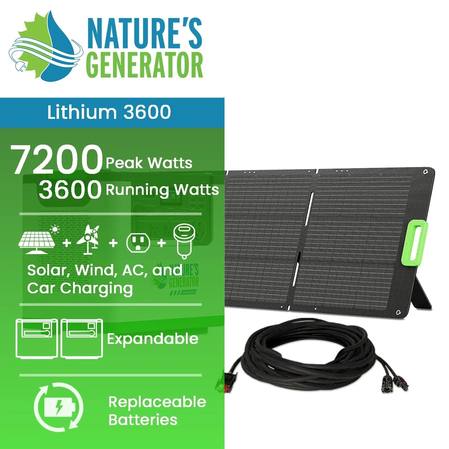 Nature's Generator Lithium 3600 Solar Generator - Green Vista Living